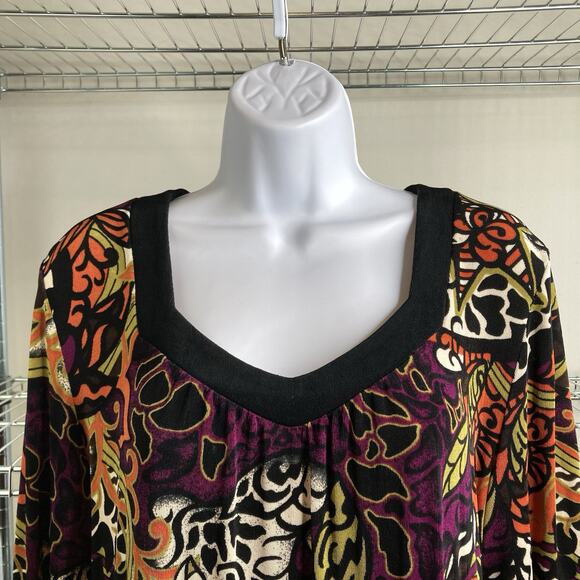 Chico’s‎ Travelers Black Modern Print Top Size 2 Large Slinky Knit Statement - Picture 7 of 10